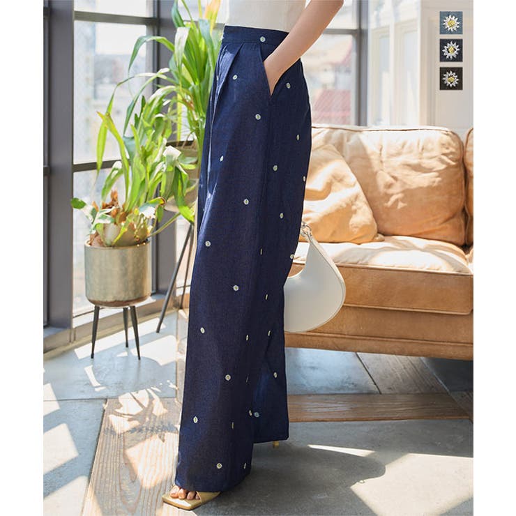 刺繍 ワイド デニム | KOBE LETTUCE | 詳細画像1 