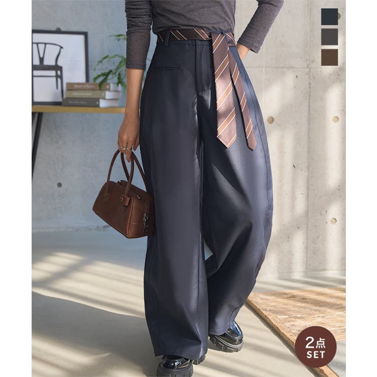 ネクタイ風ベルト付きカーブパンツ［M4302］ ネクタイ風ベルト付き カーブパン… | KOBE LETTUCE | 詳細画像1 