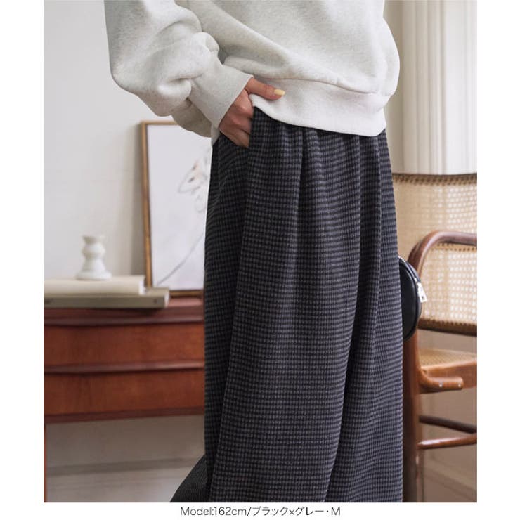 フェイクウールチェック柄タックワイドパンツ［M4344］ フェイクウール チェッ… | KOBE LETTUCE | 詳細画像5 