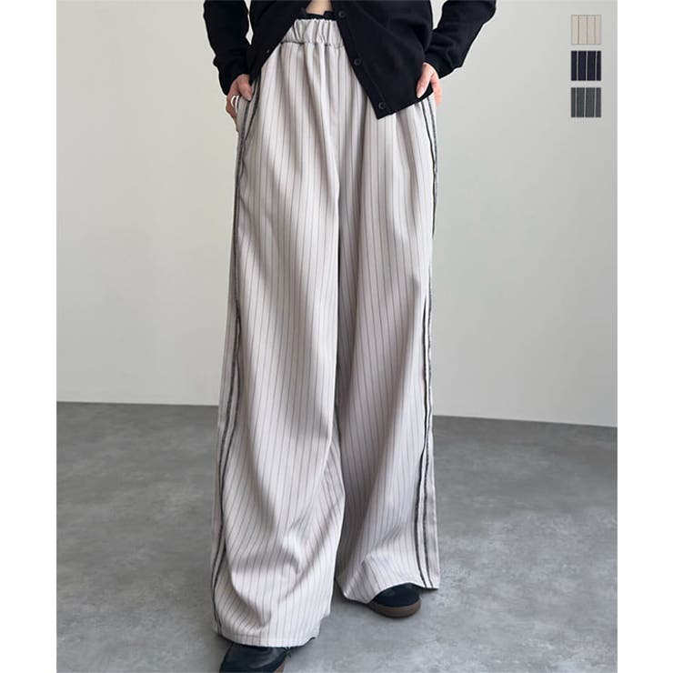 ダブルウエストストライプワイドパンツ［M4359］ ワイドパンツ