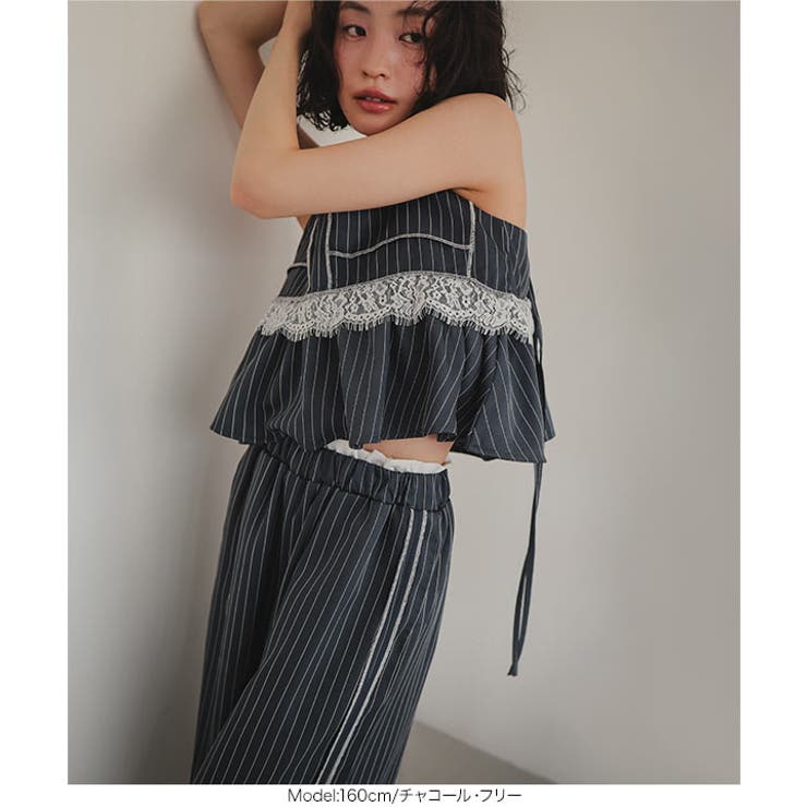 ダブルウエストストライプワイドパンツ［M4359］ ワイドパンツ