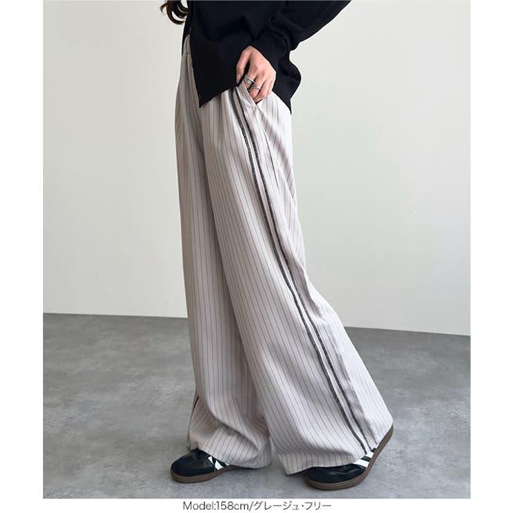 ダブルウエストストライプワイドパンツ［M4359］ ワイドパンツ
