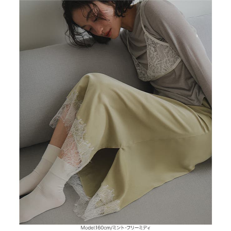 選べる2タイプミディorロング裾レースサテンスカート［M4360］ 裾レース サ… | KOBE LETTUCE | 詳細画像4 