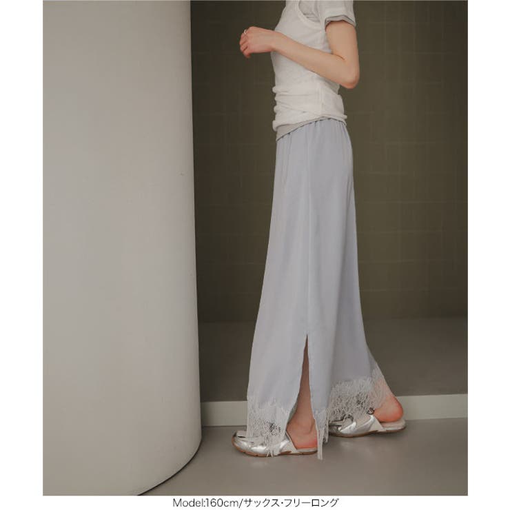 選べる2タイプミディorロング裾レースサテンスカート［M4360］ 裾レース サ… | KOBE LETTUCE | 詳細画像12 