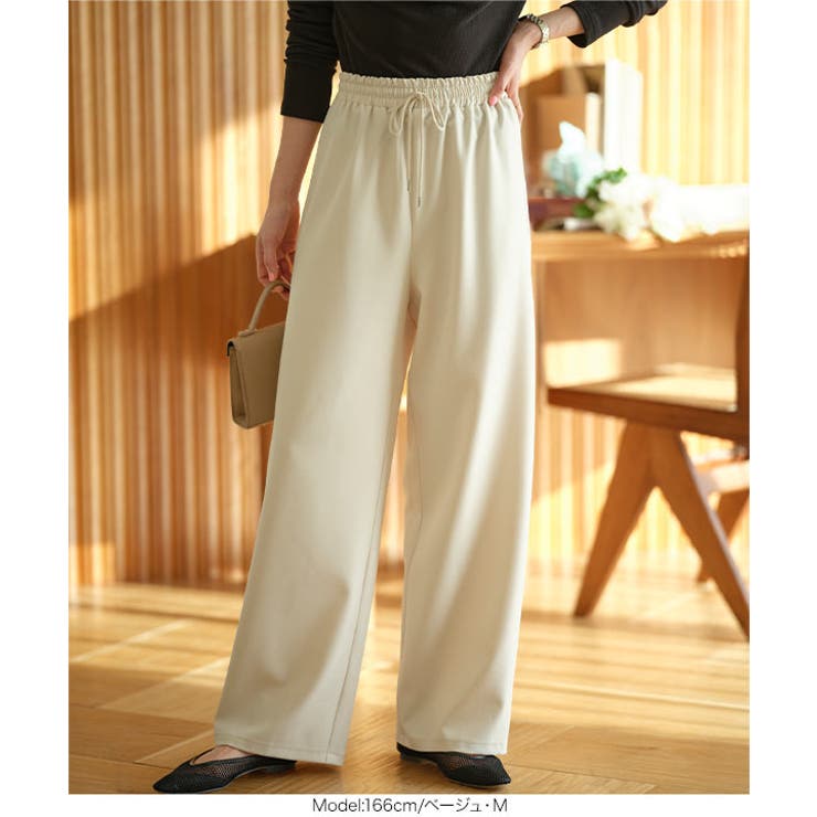 選べるサイズ 防シワウエストゴムワイドパンツ［M4366］ シワになりにくい | KOBE LETTUCE | 詳細画像5 
