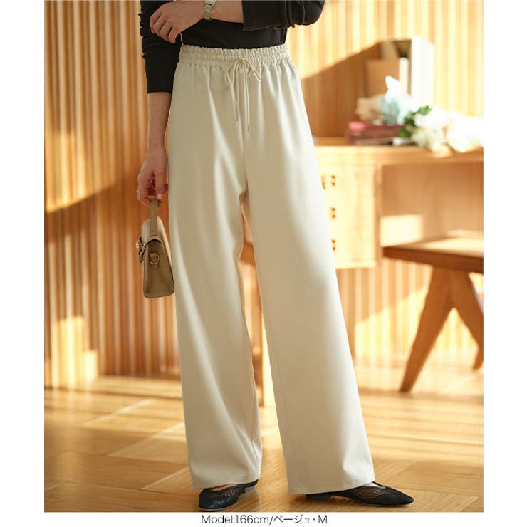 選べるサイズ 防シワウエストゴムワイドパンツ［M4366］ シワになりにくい | KOBE LETTUCE | 詳細画像6 