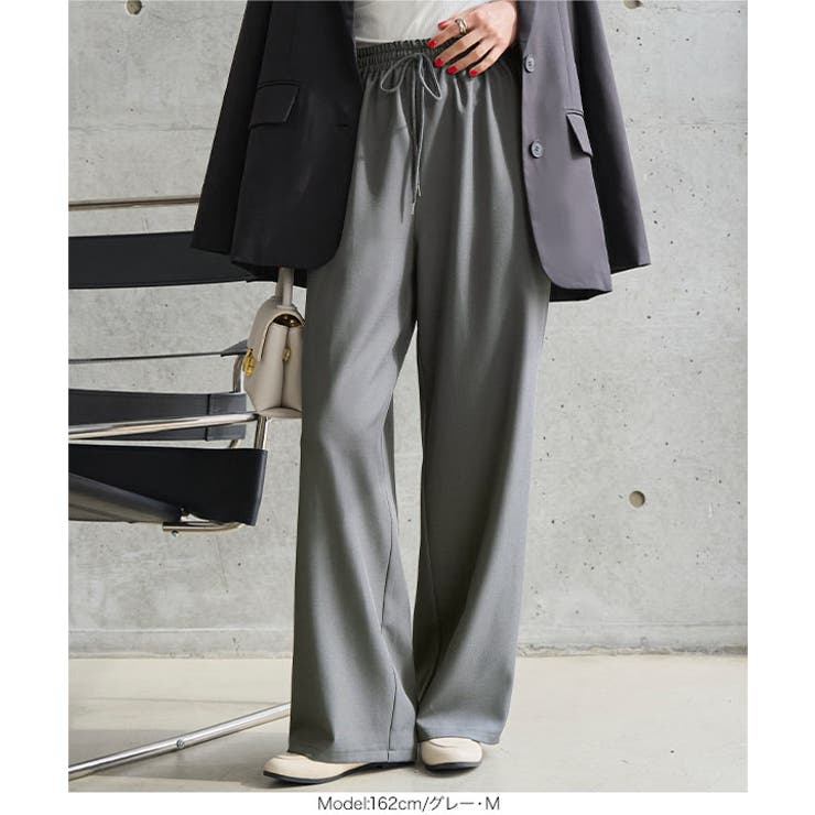 選べるサイズ 防シワウエストゴムワイドパンツ［M4366］ シワになりにくい | KOBE LETTUCE | 詳細画像9 