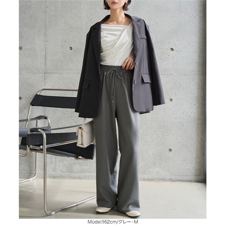 選べるサイズ 防シワウエストゴムワイドパンツ［M4366］ シワになりにくい | KOBE LETTUCE | 詳細画像10 
