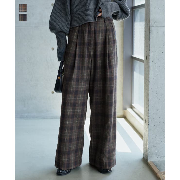 チェック柄ワイドパンツ［M4487］ チェック柄ワイドパンツ レディース