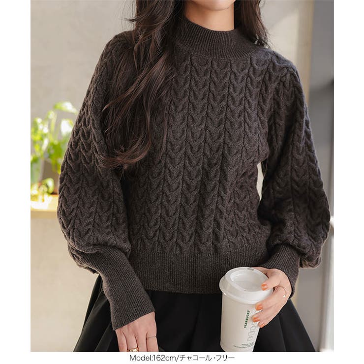 立体ケーブルモックネックニットトップス［N1116］ | KOBE LETTUCE | 詳細画像8 