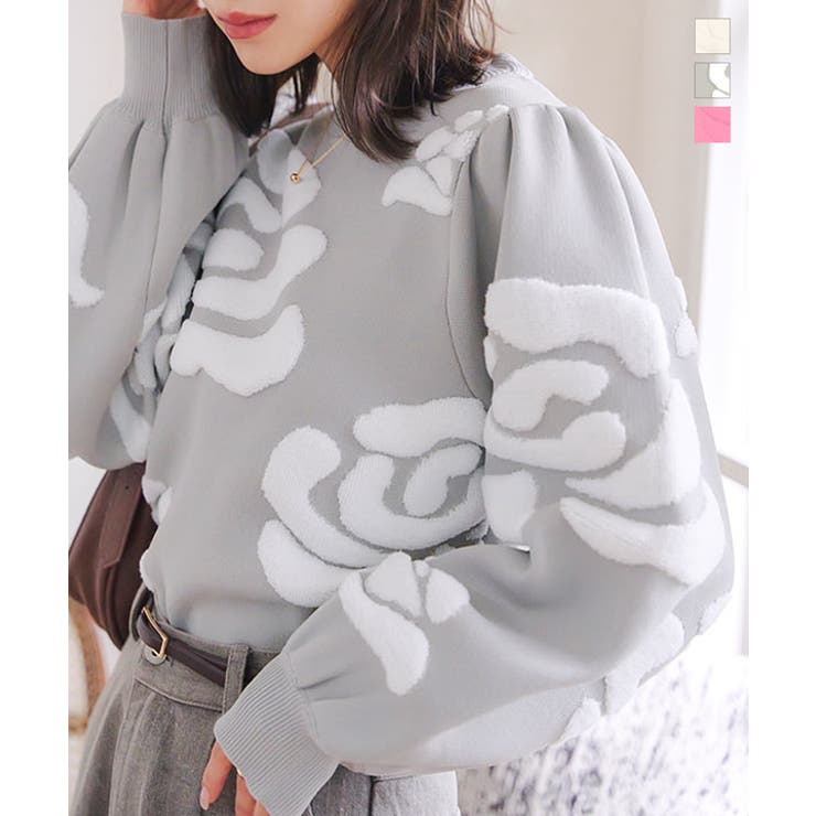 薔薇柄ボリュームスリーブニットトップス［N1117］ | KOBE LETTUCE | 詳細画像1 