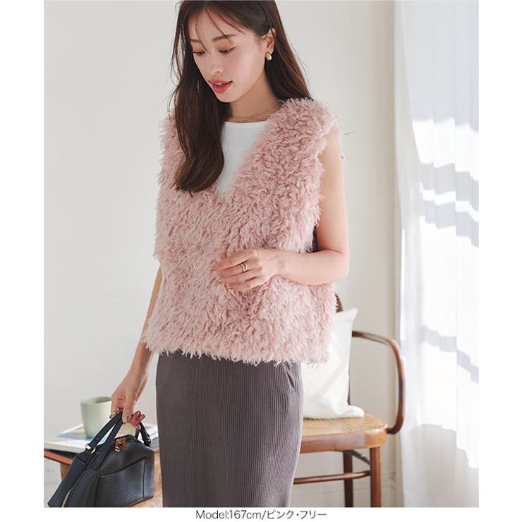 ルネ福袋 フリル付きフードロングベストジレ ピンク 34 新品 2026年