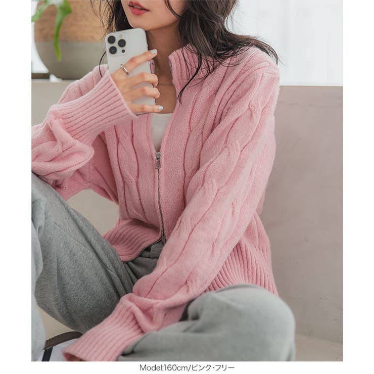 ダブルジップケーブルニットトップス［N1134］[品番：KO000014927