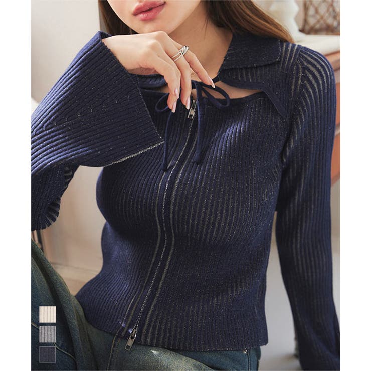 リボンダブルジップニットトップス［N1167］ | KOBE LETTUCE | 詳細画像1 