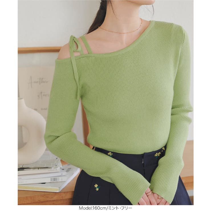 ワンショルダーストレッチリブニットトップス［N1174］ | KOBE LETTUCE | 詳細画像7 
