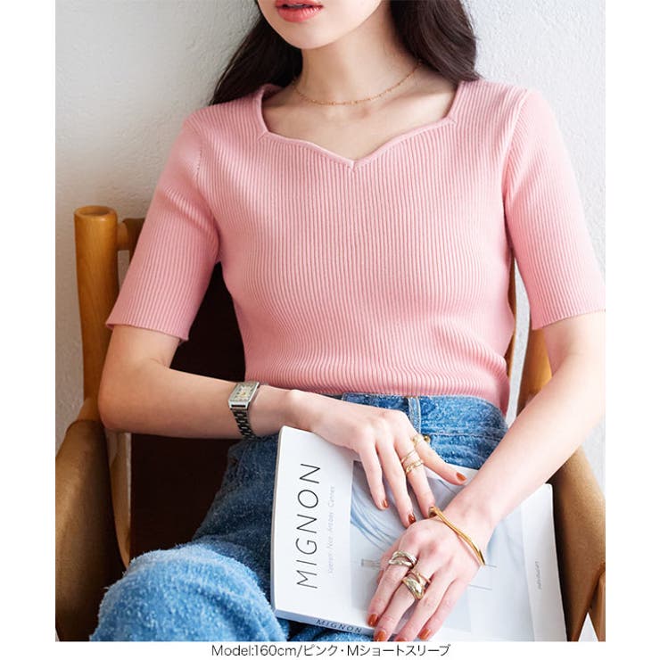 ハートネックリブニットトップス［N1177］ | KOBE LETTUCE | 詳細画像3 