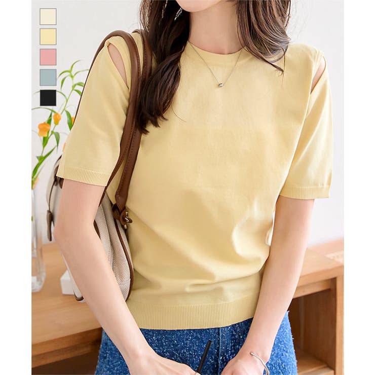 ショルダースリットサマーニットトップス トップス Tシャツ | KOBE LETTUCE | 詳細画像1 