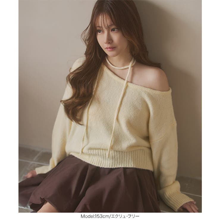 チョーカーリボンワンショルダーニットトップス チョーカーリボン ワンショルダー | KOBE LETTUCE | 詳細画像8 