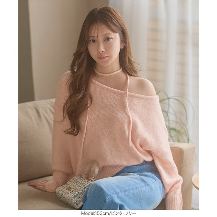 チョーカーリボンワンショルダーニットトップス チョーカーリボン ワンショルダー | KOBE LETTUCE | 詳細画像10 