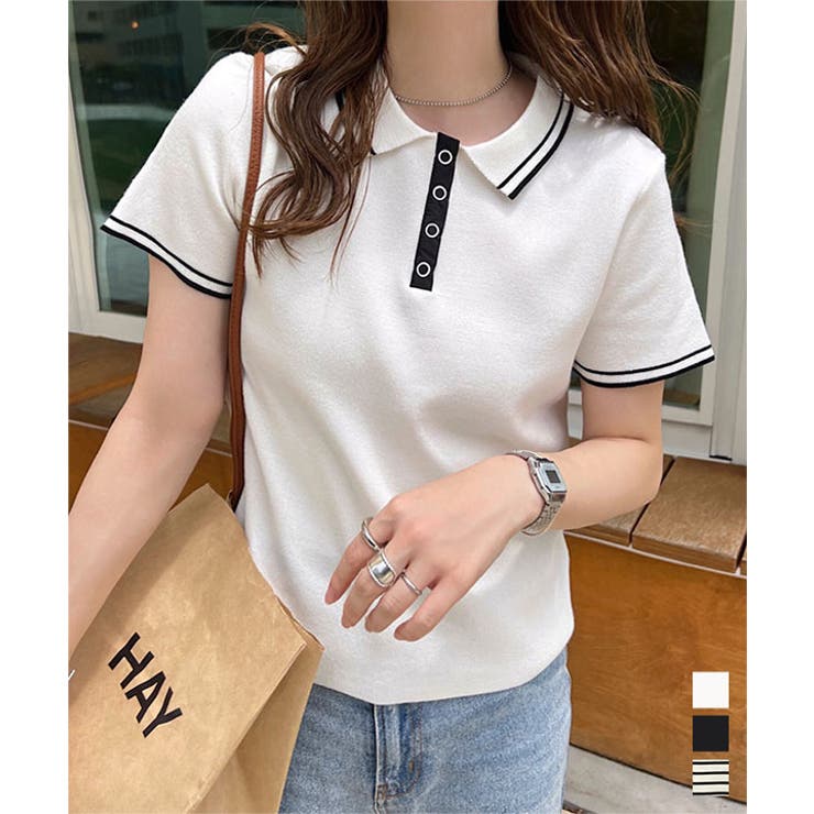 スナップボタンポロニットトップス［N1193］ポロ ポロニット トップス | KOBE LETTUCE | 詳細画像1 