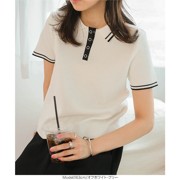 スナップボタンポロニットトップス［N1193］ポロ ポロニット トップス | KOBE LETTUCE | 詳細画像4 