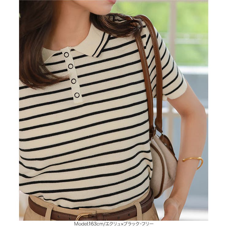 スナップボタンポロニットトップス［N1193］ポロ ポロニット トップス | KOBE LETTUCE | 詳細画像7 