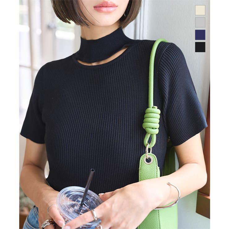 ネックカットモックネック半袖ニットトップス［N1194］ | KOBE LETTUCE | 詳細画像1 