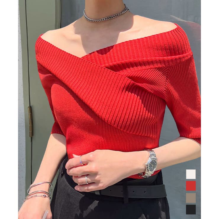 カシュクールVネック半袖ニットトップス［N1195］ | KOBE LETTUCE | 詳細画像1 