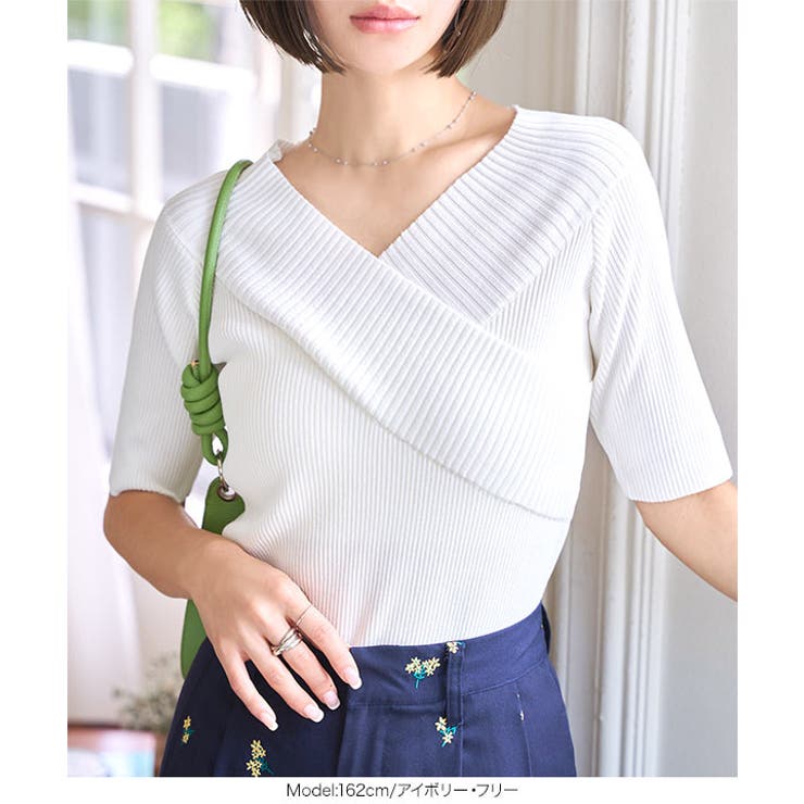 カシュクールVネック半袖ニットトップス［N1195］ | KOBE LETTUCE | 詳細画像3 