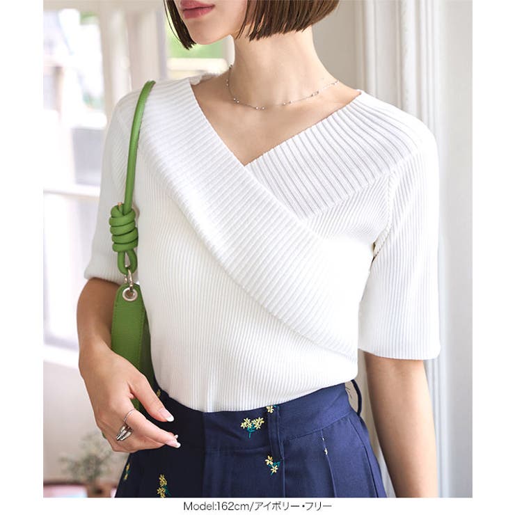 カシュクールVネック半袖ニットトップス［N1195］ | KOBE LETTUCE | 詳細画像4 