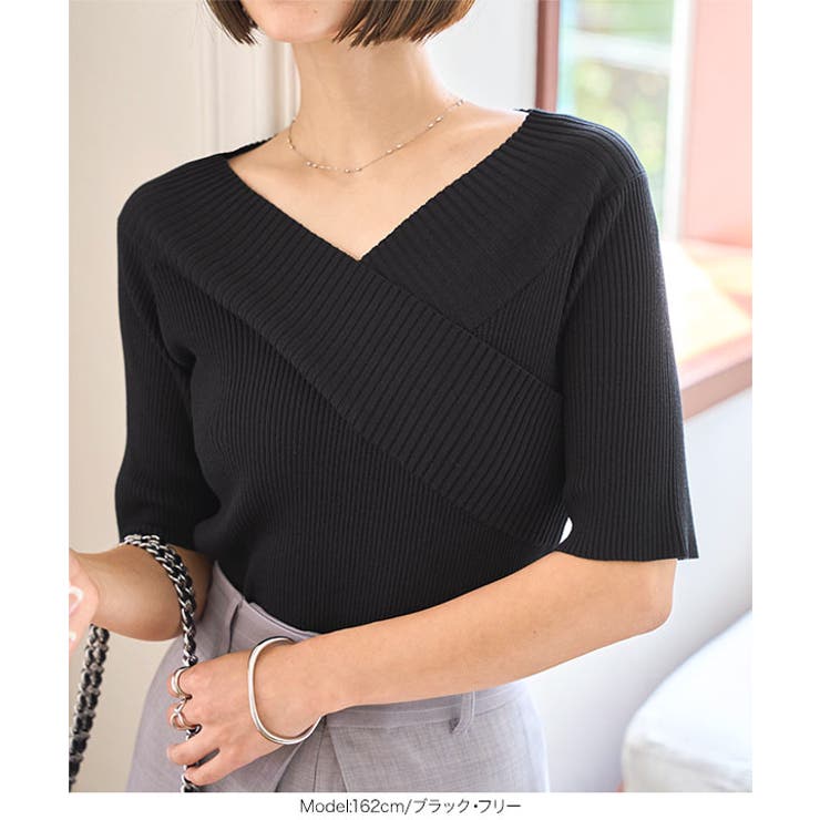 カシュクールVネック半袖ニットトップス［N1195］ | KOBE LETTUCE | 詳細画像7 