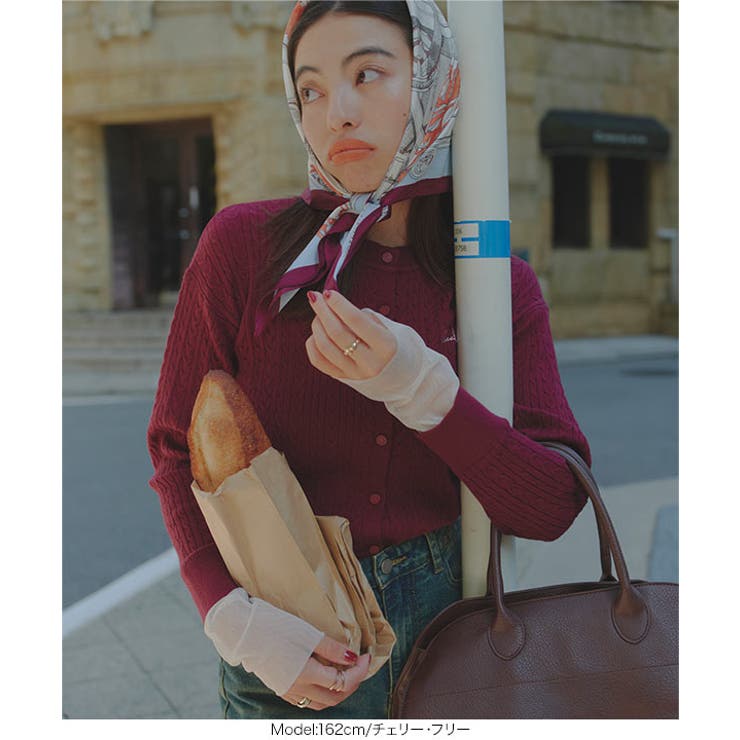 シアースリーブロゴ刺繍ケーブルニットカーディガン［N1205］ ケーブルニット … | KOBE LETTUCE | 詳細画像2 