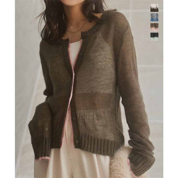 透かしモヘアタッチニットカーディガン［N1212］ ニットカーディガン ニットカ… | KOBE LETTUCE | 詳細画像1 