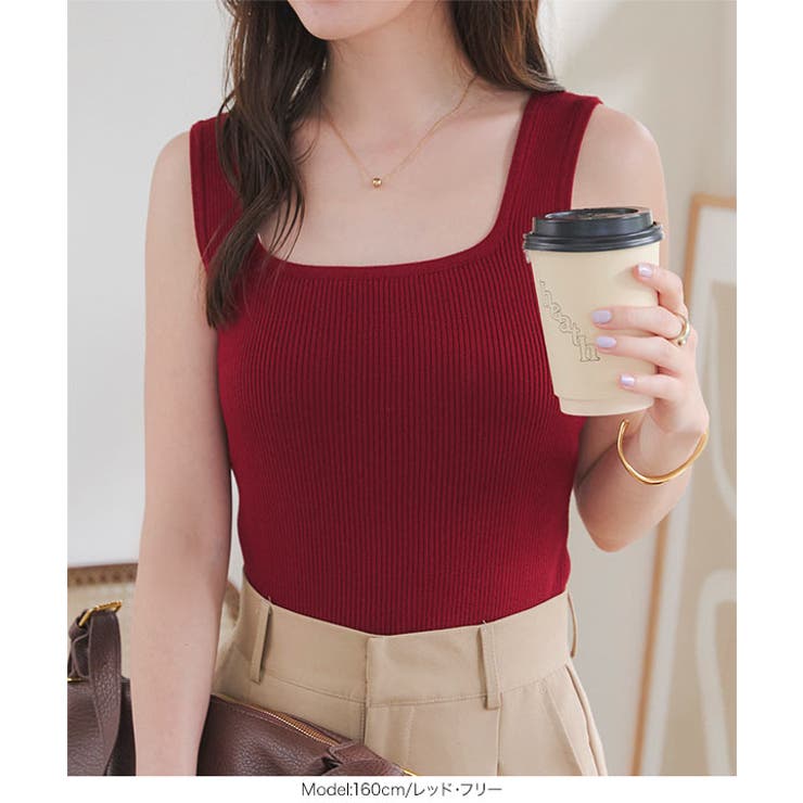 肩紐隠しテープ付きスクエアリブニット［N1214］ | KOBE LETTUCE | 詳細画像8 