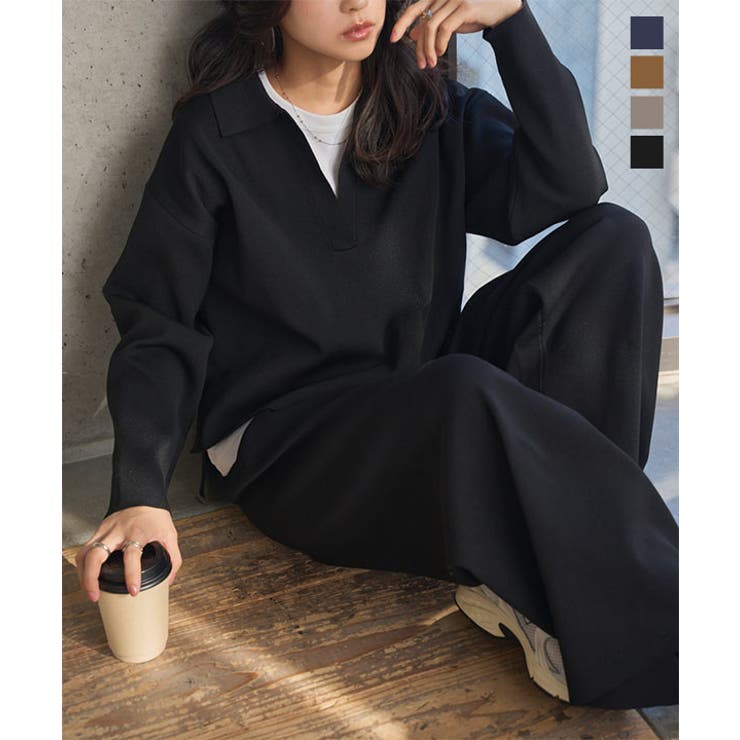 スポンディッシュニットスキッパートップス×ワイドパンツセットアップ トップス × | KOBE LETTUCE | 詳細画像1 