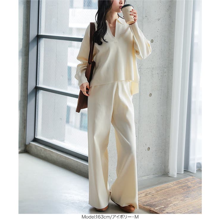 スポンディッシュニットスキッパートップス×ワイドパンツセットアップ［N1237］… | KOBE LETTUCE | 詳細画像7 