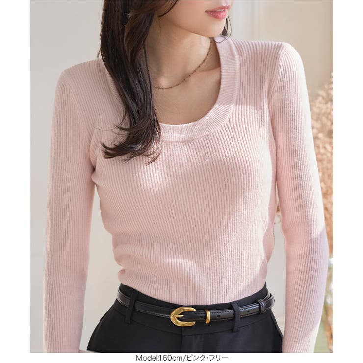 深Uネック長袖リブニットトップス［N1244］ | KOBE LETTUCE | 詳細画像12 