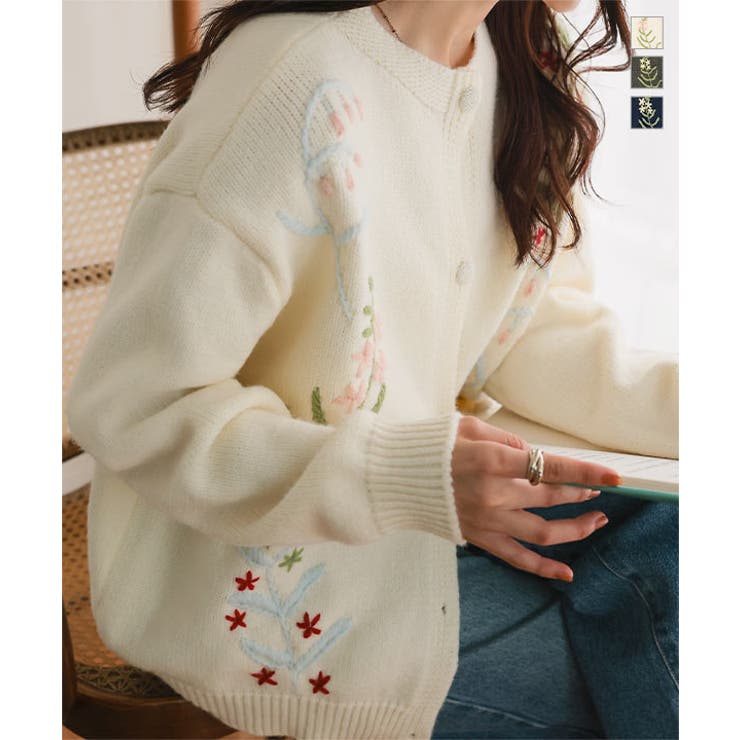 立体刺繍ニットカーディガン 立体刺繍 ニットカーディガン | KOBE LETTUCE | 詳細画像1 