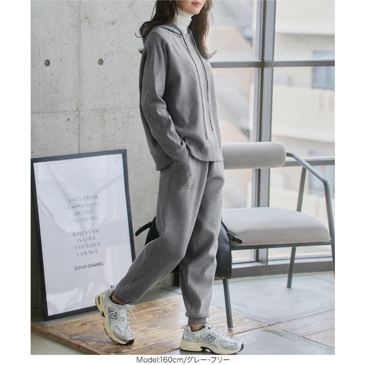 新品未使用Canterbury ダークグレー フーディ＆スウェットパンツセット ニットフーディジョガーパンツセットアップ ニット セットアップ[品番