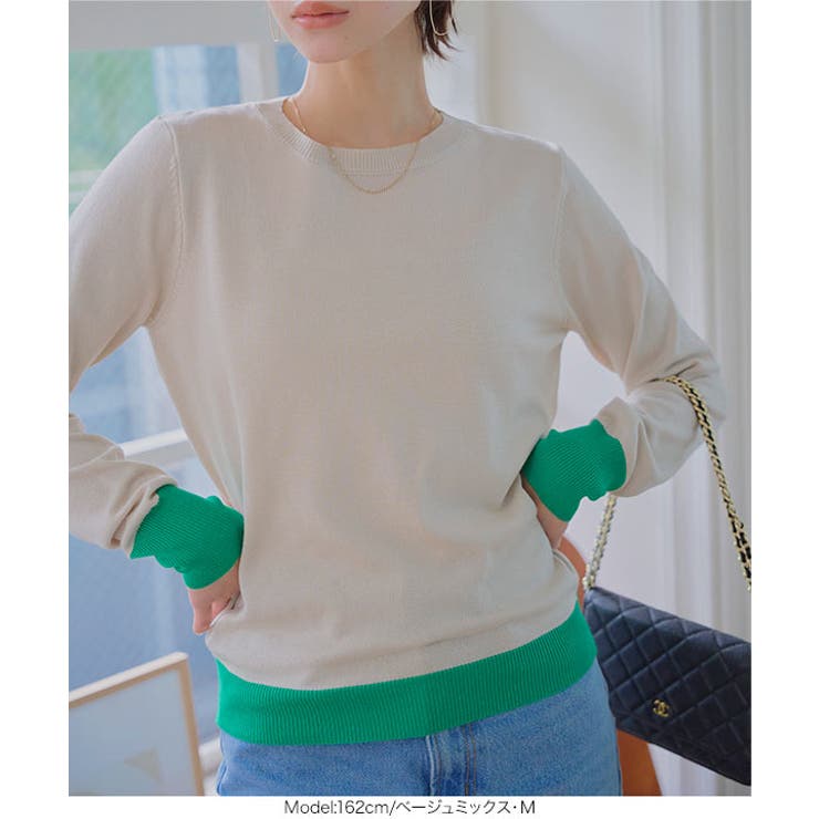 M L 丸首バイカラーニットトップス［N1258］ | KOBE LETTUCE | 詳細画像4 