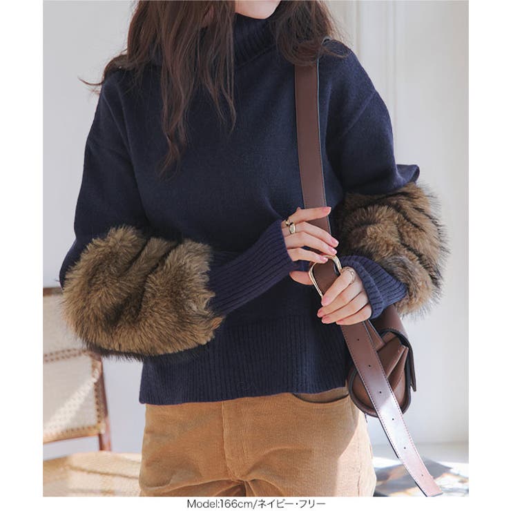 袖ファータートルニットトップス［N1260］ 袖ファー タートルニット | KOBE LETTUCE | 詳細画像7 
