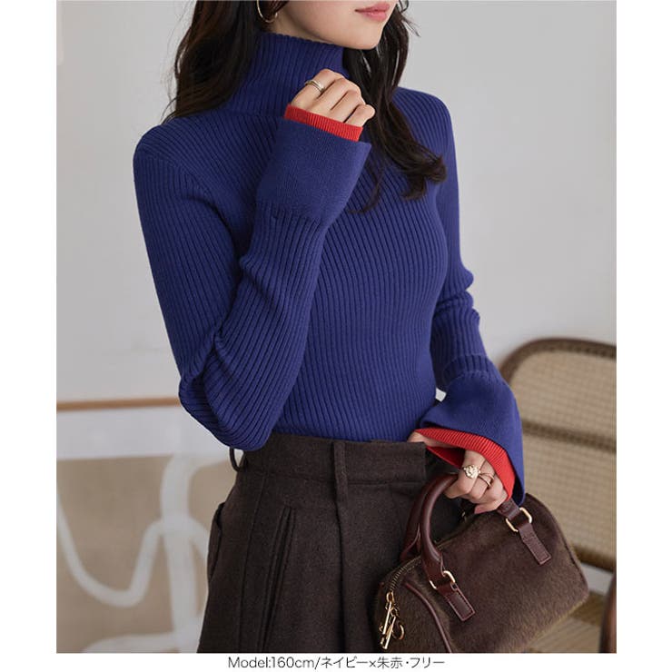 袖先取り外しOKフレアスリーブニットトップス［N1264］ リブニット ハイネッ… | KOBE LETTUCE | 詳細画像8 