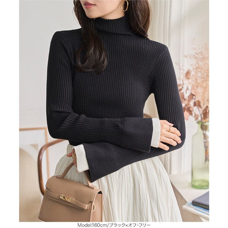 袖先取り外しOKフレアスリーブニットトップス［N1264］ リブニット ハイネッ… | KOBE LETTUCE | 詳細画像10 