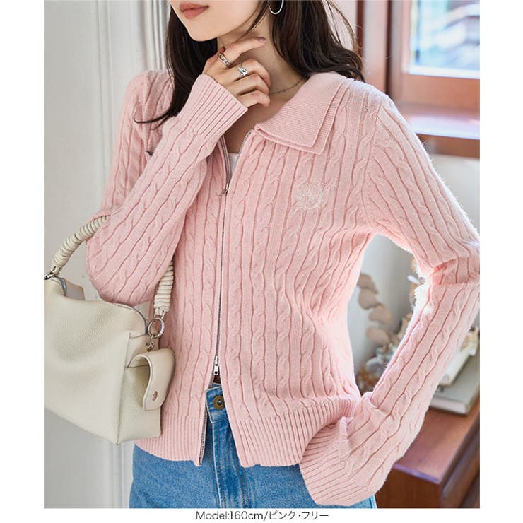 襟付きケーブルダブルジップニット［N1267］ 襟付き ケーブルニット | KOBE LETTUCE | 詳細画像3 