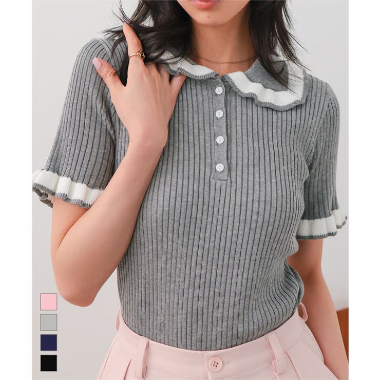 ピコレースポロニットトップス［N1270］ ポロニット トップス | KOBE LETTUCE | 詳細画像1 