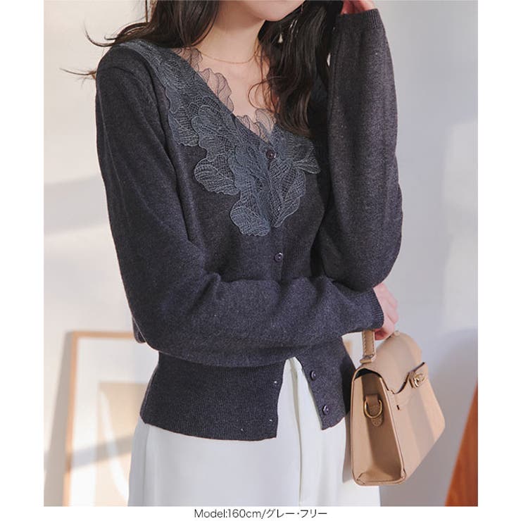 襟レースニットカーディガン 襟レース ニットカーディガン | KOBE LETTUCE | 詳細画像3 