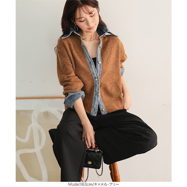 デニム襟ボタンニットカーデ デニム襟 ボタン | KOBE LETTUCE | 詳細画像3 