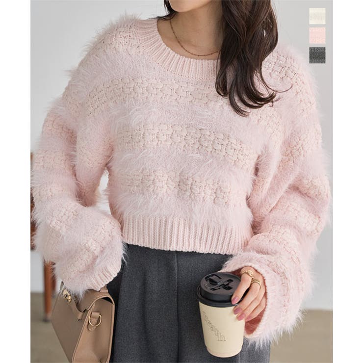 フェザーボーダーショートニットトップス［N1282］ フェザー ボーダー | KOBE LETTUCE | 詳細画像1 