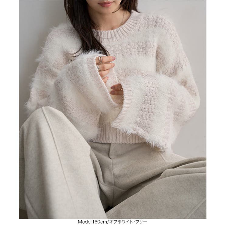 フェザーボーダーショートニットトップス［N1282］ フェザー ボーダー | KOBE LETTUCE | 詳細画像6 