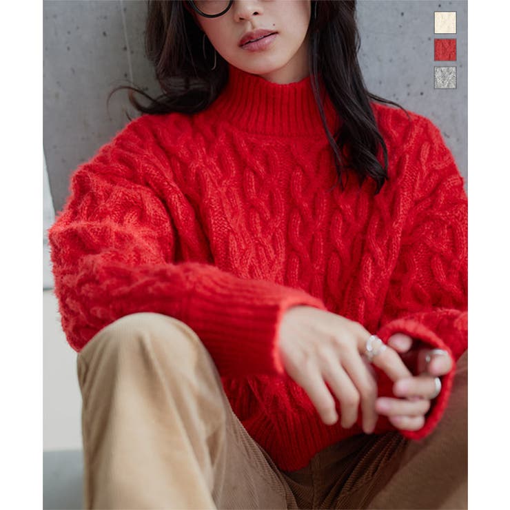 3Dケーブルハイネックニットトップス 3Dケーブル ハイネック | KOBE LETTUCE | 詳細画像1 